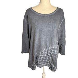 Focus Casual Life Women V-Neck Top Tunic‎ 3/4 Sleeve Blue Button Accent XL